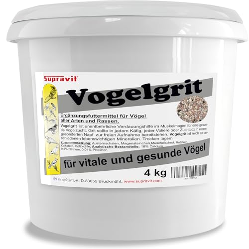 Supravit Vogelgrit 4kg – Grit für Vögel & Geflügel – Mineralgrit mit Calcium für Wellensittiche, Papageien, Nymphensittiche, Tauben & Hühner – Verdauungshilfe & Ergänzungsfutter