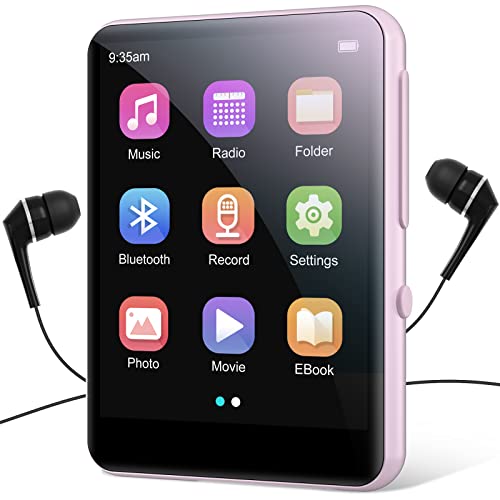 64GB MP3-Player mit Bluetooth 5.3, Tragbarer HiFi-Sound MP3 Player, 2,4 Zoll Full-Touchscreen, Eingebauter HD-Lautsprecher, UKW-Radio, Diktiergerät, E-Book, Inklusive Kopfhörer, bis 128GB TF Karte