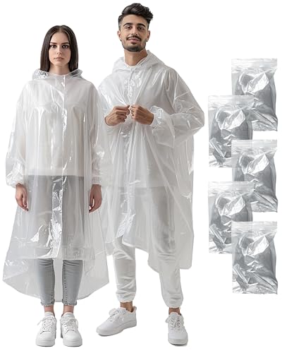 ADRIANO PORCARO® I 5er Pack - Einweg Regenponcho Erwachsene - Festival Zubehör I Einmal Regenponcho Festival (DE/NL/SE/PL, Alphanumerisch, Einheitsgröße, Große Größen, Extra Tall, 5, Transparent)