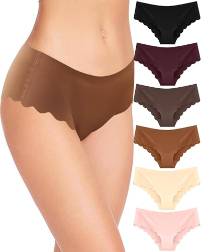 ALL OF SHE 6er Pack Seamless Slips Damen Wellenrand Nahtlose Unterwäsche Frauen No Show Unterhosen Wellenkante Panties Multipack S-XL