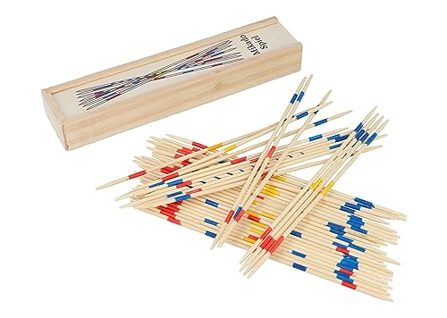 HENBRANDT Mikado Stäbchen, Holzkiste mit 41-Teilig, 19cm Pickup Sticks Familienspiele Tischplatte Brettspiel Holzspielzeug für Kinder und Erwachsene