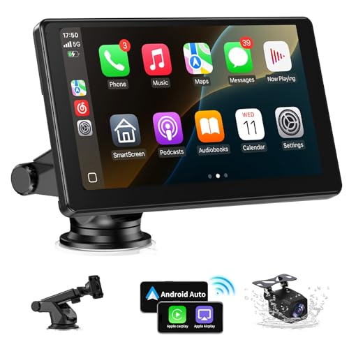 Carplay Display Android Auto Display mit 9 Zoll Touchscreen,Autoradio Kabelloses Carplay Bildschirm,Android Auto Bildschirm mit AUX/FM,GPS Navigation,Siri,Mirror Link,Bluetooth für alle Fahrzeuge