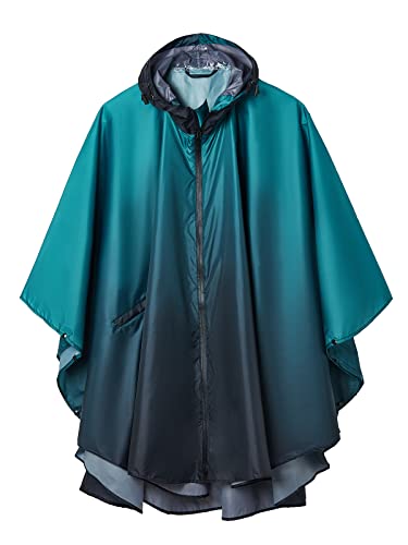 SaphiRose PONCHO Regenponcho Damen Herren wasserdichte, Regencape mit Kapuze Reißverschluss, Regenmantel Damen Wiederverwendbar, Regenponcho Fahrrad Wandern, Regenjacke Damen Leicht Farbverlauf Teal