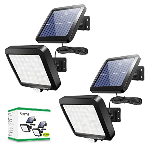 BENMA Solarlampen für Außen mit Bewegungsmelder - 2 Stück, Solar Led Strahler 120° Superhelle Solar Aussenleuchte mit Bewegungsmelder, IP65 Wasserdichte Garten Sicherheits Wandleuchte mit 5m Kabel