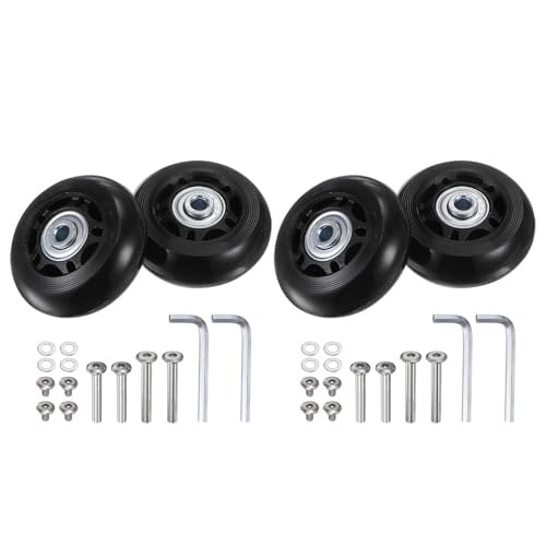 QUARKZMAN Ersatz-Gepäckräder, 60 x 24 mm, Kofferrad-Reparatur-Sets enthalten 4 PU-Lagerräder und Unterlegscheiben, Schraubenschlüssel und Achsschraube für Trolley-Tasche