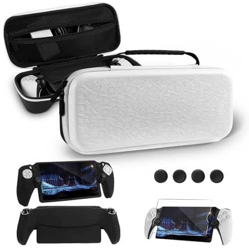 Zubehör für Playstation Portal Tasche Kompatibel mit PS Portal Zubehör Set, Tasche Case Hülle für PS5 Portal with Silikon Schutzhülle, Displayschutz mit 4 Joystick Kappen - Schwarz & Weiß