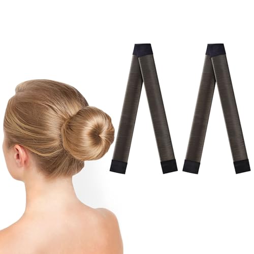 URAQT Dutt Maker, 2er Pack Flechthilfe Haare Mädchen Und Damen, Haarstrickwerkzeug Zubehör DIY-Haarstyling für Lange und Kurze Haare,Braun Donut Hair Bun Maker für Kinder Dutt Haar(Dunkelbraun)
