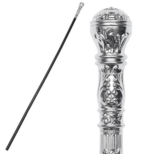 GORGECRAFT Zuhälterstock 5-Teiliges Set Vintage Schwarz Cosplay-Kostüm Gehstock Mit Silbernem Knauf Zaubererzepter Zauberstab Für Halloween Erwachsene Prinzen Hexen Rollenspiele Theater-Requisiten
