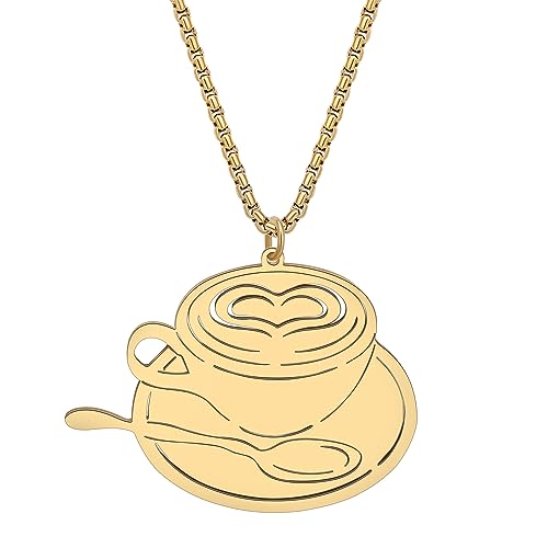 DALANE Edelstahl Zierliche Kaffeemaschine Halskette 18k Vergoldet Tasse Anhänger Schmuck Geschenke für Frauen Mädchen Kaffee Liebhaber Charms (Vergoldete Kaffeetasse)