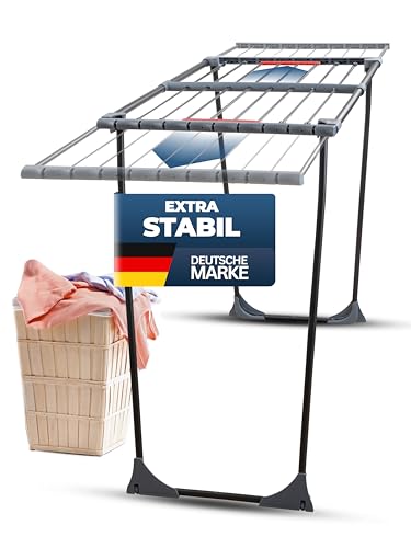 STAHLMANN ® Wäscheständer ausziehbar [20M Trockenfläche ] - Wäscheständer XXL [Made IN EU] - Wäscheständer schwarz mit Klemmen für kleine Wäschestücke - Wäscheständer platzsparend