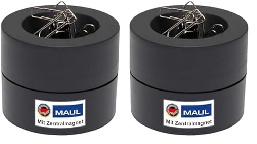 Maul Klammernspender MAULpro | Ø7,3x6cm | Schreibtisch Organizer für Büroklammern | Schreibtisch Zubehör mit Magnet für Büro | Inklusive 15 Klammern | Stilvoller Büroklammernspender | Schwarz