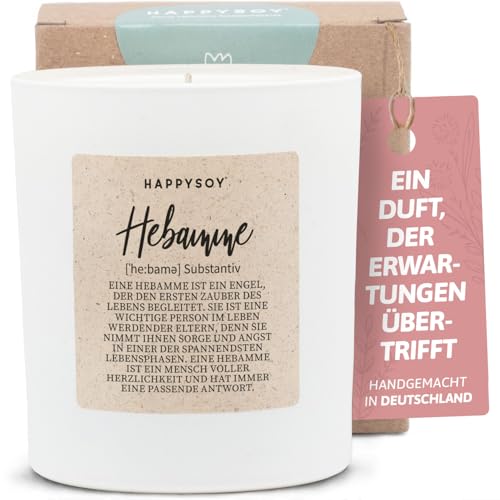 Geschenk für Hebamme - Duftkerze mit Spruch - Hebammen Geschenke, Danke, Dankeschön Dankegeschenk - Handgemachte Kerze - Sojawachs - Weiß