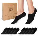 10 Paar Füßlinge Damen Sneaker Socken Herren Unsichtbar Atmungsaktiv Baumwolle mit Silikonpad 70106T (Schwarz 39-42)