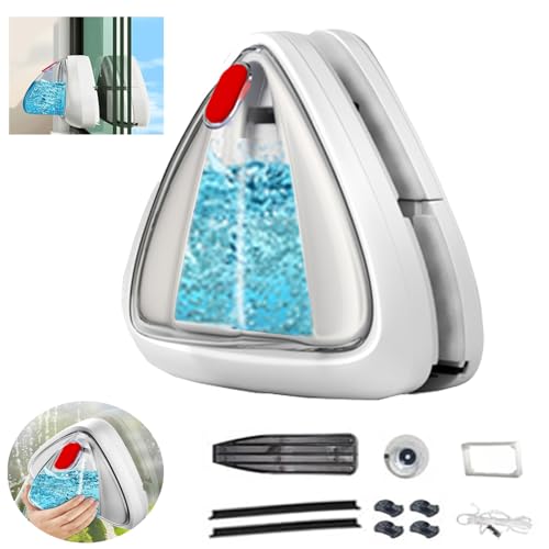 Hooha Fensterreiniger Magnetisch 25-35mm Aqua-Blade-Fensterreiniger Beidseitige Reinigung mit Abzieher&Speicherbarem Wasser Doppelverglasungen Dedizierte Entfernt Flecken & Wasserschäden