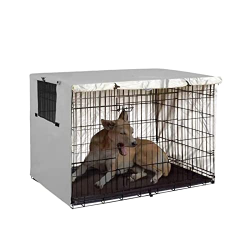 Hundekäfig Abdeckung, Abdeckung für Hundekäfige, Langlebiger Wasserdichter Winddicht Hundebox Abdeckung mit Doppeltür, für den innen und außenbereich (Grau XL)