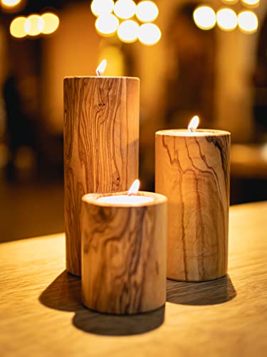 DARIDO Kerzenhalter aus natürlichem Olivenholz 3er-Set - Handgemacht - Weihnachtsdekoration - Valentinstag Kerzenständer Holz - Teelichthalter - Tischschmuck - Heimdekoration Romantische Dekoration