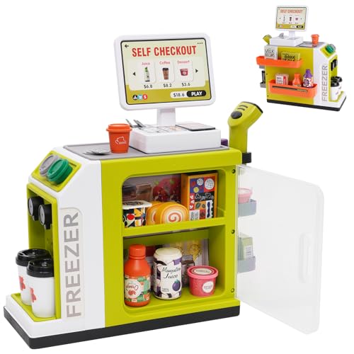Supermarktkasse für Kinder,Spielkasse Kinder mit Scanner und Spielgeld , Kasse Spielzeug, Spielzeugkasse, Rollenspiel Spielzeug für Jungen Mädchen 3 4 5 Jahren(46 Stück)
