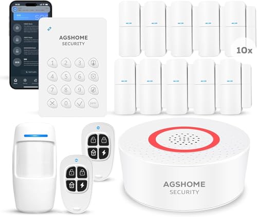 AGSHOME Alarmanlage Haus 15-teiliges, WLAN, Sicherheit, Einbrecher System kabellos, 120 dB, Sicherheitssets für zu Hause, erweiterbar – kompatibel mit Alexa, Google Assistant
