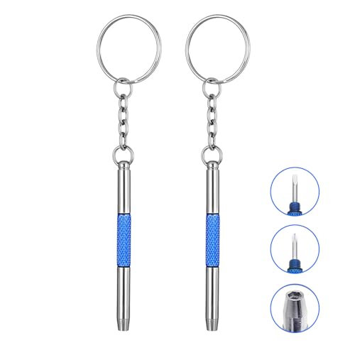 Mini Brillen Schraubendreher, 3 in 1 Edelstahl Screwdriver Brillen Reparatur Set, Brillenwerkzeug Set Klein mit Schlüsselbund Tragbarer Schraubendreher für brillen, Schmuck und Uhren Reparat (2)