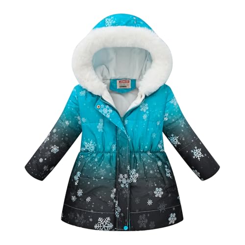 Generisch Winterjacke Mädchen Wintermantel mit Fellkapuze Einfarbig Daunenjacken Mantel Outwear Winddicht Outdoorjacke Mode Länge Steppjacke mit Kapuze Winter Warme Kapuzenmantel Schwarz 9-10 Jahre