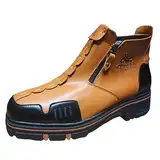 Herren Stiefeletten Europäische amerikanische Herren-Kurzstiefel für Winter, große Stiefeletten mit seitlichem Reißverschluss Motorrad Stiefel Herren Casual (Brown, 43)