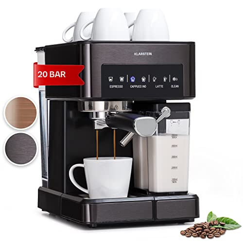 Klarstein Espresso Siebträgermaschine mit Milchaufschäumer, 1,8L Mini-Espressomaschine mit Siebträger, 20 Bar Edelstahl-Kaffeemaschine Klein, 0,5L Milchtank, 1350W, für Gemahlenen Kaffee