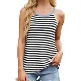 Frühling und Sommer neues ärmelloses Tanktop mit Farbblock und gestreiften Schultern für Damen Ringelshirt (Black, M)