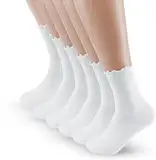 GUTERTOP 6 Paar Socken mit Rüschen Damen, Süß, Bequem, Schweißabsorbierend und Atmungsaktiv Rüschensocken, Strick Ruffle Socks für Damen Mädchen Frauen