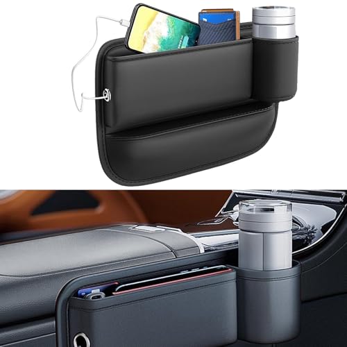 Diyxisk Mittelkonsole Organizer Auto, 30x20x2.5cm Auto Organizer Mittelkonsole, Schwarz Autotasche, Autositz Konsole Seitentaschen, mit Löchern, für Kleinigkeiten, Handys (Beifahrersitz)