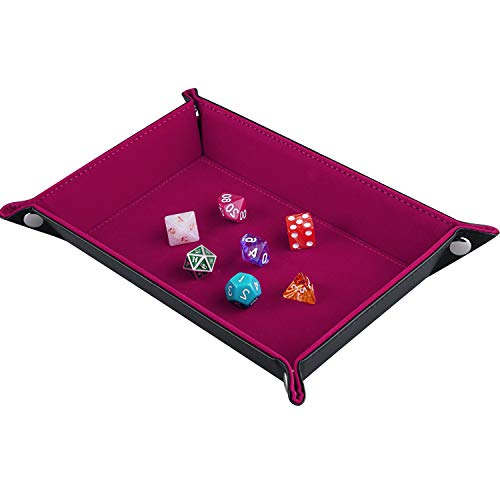 SIQUK Würfelteller Klapp Rechteck PU Leder und Dark Rose Red Velvet Würfelbretter für Dungeons und Dragons RPG Würfel Gaming D & D und andere Tischspiele