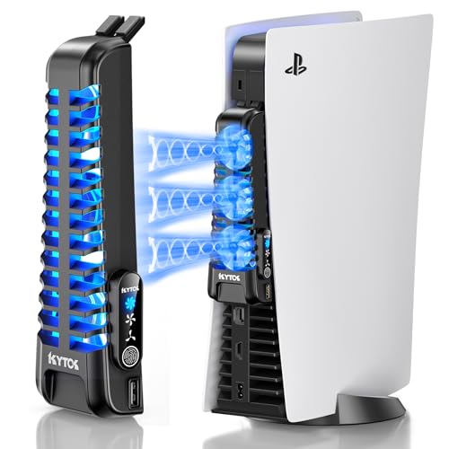 PS5 Lüfter mit 3-Stufig-PS5 Kühlung, verbesserter PS5 Kühler Leise mit 9 Windflügeln und 2,0 USB-Anschluss, PS5 Lüfter Kühler mit Touchscreen und LED Indikator für PS5 Digital & Disk