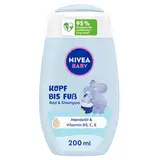 NIVEA BABY Kopf bis Fuß Bad & Shampoo, sanftes veganes Baby Shampoo für Haut und Haare mit Mandelöl, entspannendes Duschgel mit hypoallergener Formel ohne Parabene und Mikroplastik (200 ml)