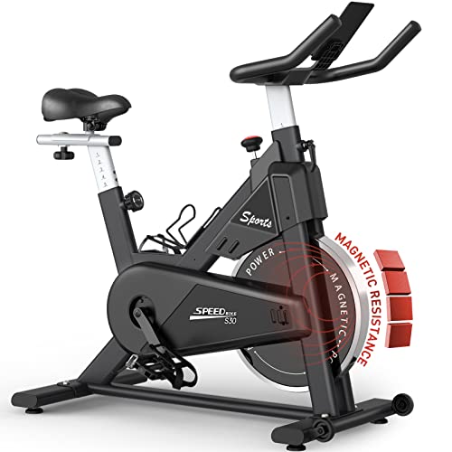 PASYOU Heimtrainer Fahrrad mit Magnetischer Widerstand, Fitnessbike Riemenantrieb, LCD Monitor mit RPM, IPad-Halterung Hometrainer 150 kg Belastbar Schwarz