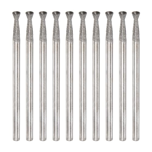 QUARKZMAN 10 Stück Diamantschleifkopf 2,5 mm Durchmesser 3/32" Schaft Carving Bohrer Kugelkopf Drehwerkzeug zum Schleifen, Polieren, Gravieren von Jade, Schmuck, Steine, Keramik