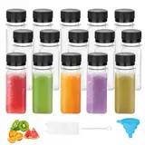 15 Stück Kleine Flaschen zum Befüllen 60ml Ingwer Shot Flaschen zum Befüllen Plastikflaschen Saftflaschen Mini Leere Smoothie Flaschen Transparent mit Trichter Bürste für Kühlschrank Ginger Juicer