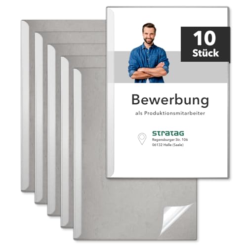 STRATAG Klemmschienen-Bewerbungsset Start Basic (Grau, 10 Stück) mit transparentem Deckel aus PP Kunststoff sowie Binderücken aus robustem 290 g/m² Karton Lederstruktur (10 Bewerbungsmappen Grau)