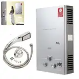 ECUTEE 18L 36KW Flüssiggas Durchlauferhitzer LPG Warmwasserbereiter, Tankless Instant Heißwasserbereiter mit Galvanisierter Duschkopf und Duschschlauch, für Outdoor-Camping-Baden und RV-Dusche, Silber