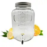 Getränkespender 4 Liter aus Glas Saftspender mit Zapfhahn und Fruchteinsatz ideal für Limonaden Wasserspender & GRATIS HLKauf-Block