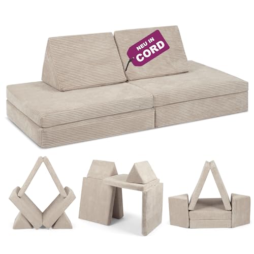 Linodino® Spielsofa | Kindersofa aus Schaumstoff Bausteine - Spielsofa für Kinder & Kuschelecke im Kinderzimmer [OHNE Harte Teile] 14 Farben zur Wahl (Elfenzauber Beige)