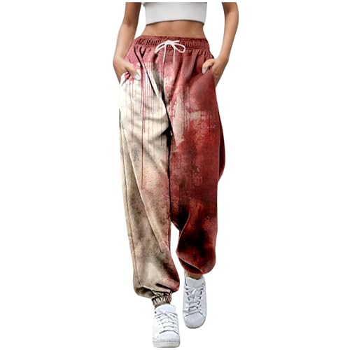 pvucpot Problem Gelöst Jogginghose, Halloween Kostüm Horror Blutflecken Gothic Jogginghose Streetwear Elastischer Baggy Trainingshose Laufhose Cosplay mit Kordelzug Freizeithose Gothic