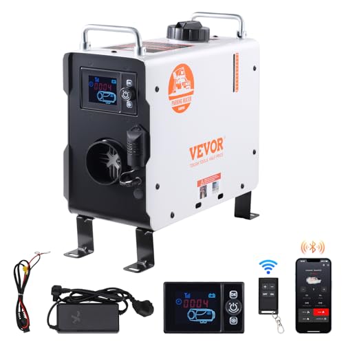 VEVOR 2 kW Dieselheizung 12 V/24 V All in One Diesel-Luftheizung, mit Bluetooth-App-Steuerung & Fernbedienung & Anzeigebildschirm & CO-Alarm, schnell aufheizende tragbare vertikale Dieselheizung