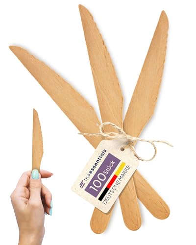 Inoverse 100 stück Holzbesteck, Länge 16.5 cm, Einweg Holzmesser, Biologisch Abbaubar Einwegbesteck, Einwegmesser, Nachhaltiges und Umweltfreundlich Holz Messer, Einmalbesteck