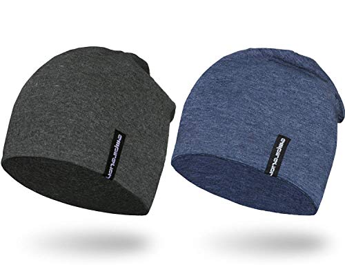 EMPIRELION 9" Multifunktionale Leichte Running Beanie-Mützen Skull Cap Radsport-Kappen Helmfutter Helm Unterziehmütze Schlaf Kappen für Damen (Dark grau Melange+Stahlblau Mel.)