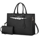 LOVEVOOK Laptoptasche 17 Zoll Schwarz Handtasche Damen Groß Shopper Tasche Leder Tote Bag Arbeitstasche Schultertaschen Aktentasche Uni Tasche Lehrertasche Shoulder Bag für Business Schule