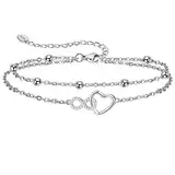 Jbniuay Fußkettchen für Damen 925 Sterling Silber - Infinity Herz Fußkette - Damen Fußkettchen - Fußkette damen Verstellbare 23+5cm - Geschenke für Frauen/damen/mama/mutter