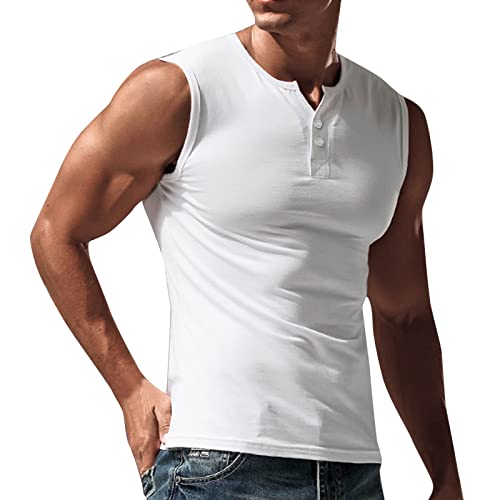 Herren Tanktop, Shirt Herren Basic, Athletic Muskelshirt Mit Knopfleiste Unterhemd FüR Training Gym Fitness & Bodybuilding Schmale Passform TräGershirts Stretchy Tee Top Menswear