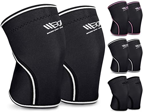 WARM BODY COLD MIND Premium 7mm Neopren Knee Sleeves mit Anti-Rutsch Silikon Streifen - Kompressions Kniebandage für Kraftsport, Gewichtheben (Schwarz/Weiss, M (30-33cm))