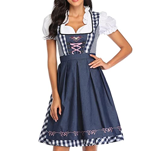 Tianbi Nationaler Stil Bierfest Wench Kostüm, Bayerisches Traditionelles Oktoberfest-Dirndlkleid mit Schürze, Dienstmädchenuniform Anzug Verkleidung Outfit, Dunkelblau, L