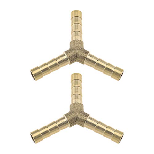 2Pcs 10mm Barb Messing Schlauchanschluss Y-förmiger 3-Wege Schlauchverbinder Rohrverbinder Adapter Gold Für Luft Wasser Heizöl Gas