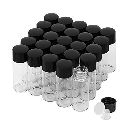 10ml Transparent Glasfläschchen mit Schraubverschluss und Kunststoffstopfen, Kleine Glasflaschen Auslaufsichere Glas Fläschchen für Flüssigkeit Pulver Proben und kleinen Gegenständen, 25 Stück